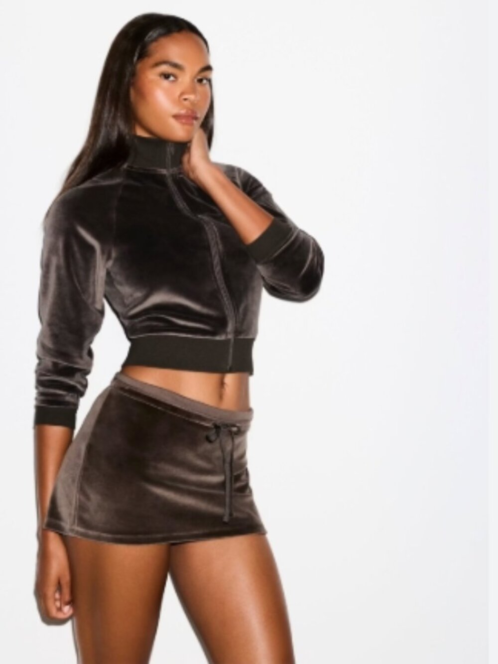 NEW SKIMS Velour Zip Front Track Jacket Dark Sepia Brown Medium NWT
